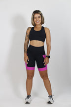 Bermuda Fem Preto e Rosa Fitness