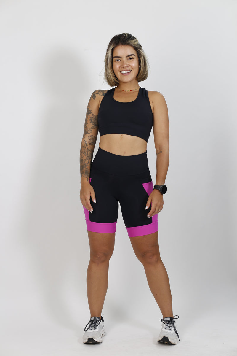 Bermuda Fem Preto e Rosa Fitness