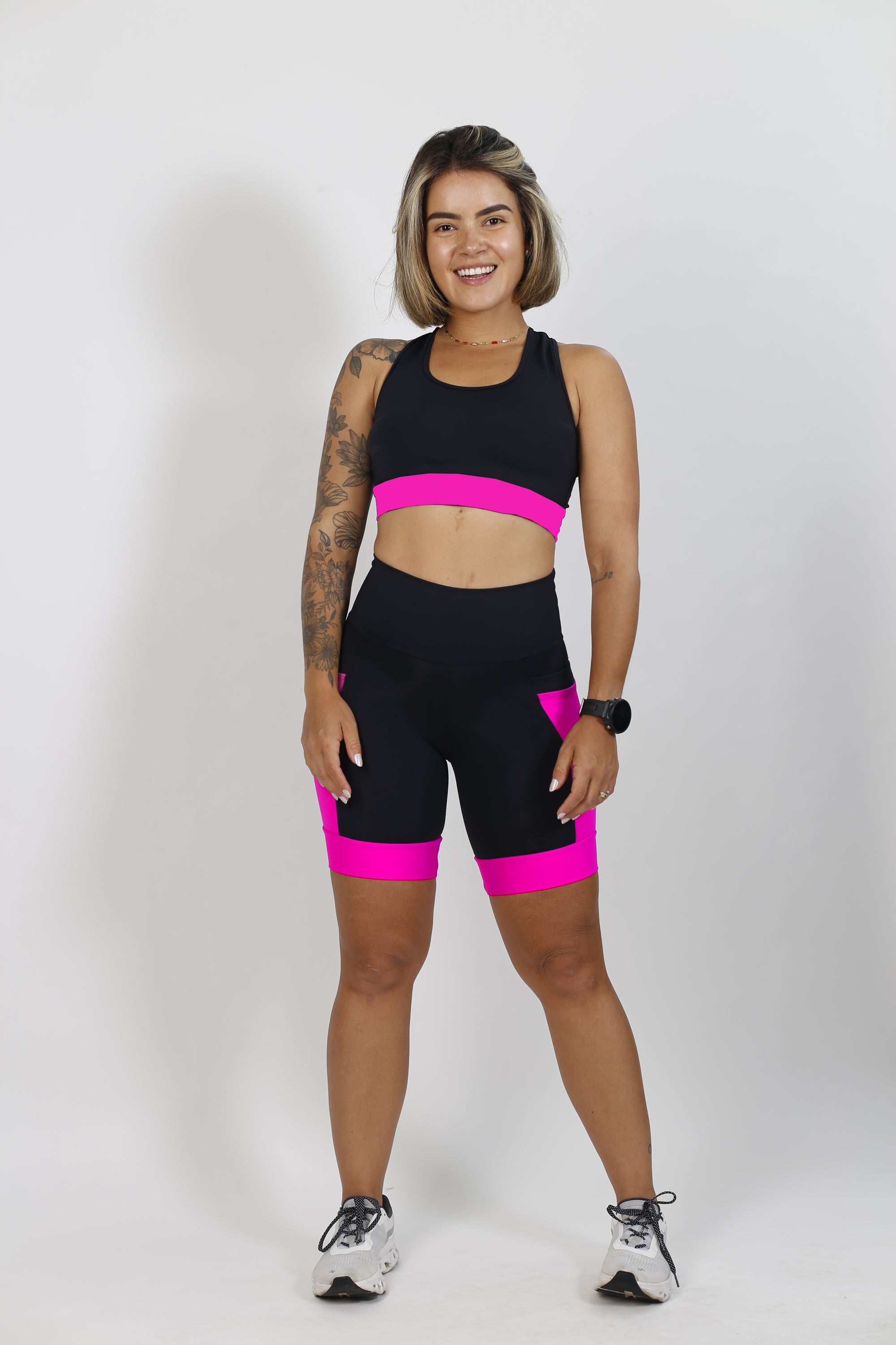 Bermuda Feminina Preta/Rosa