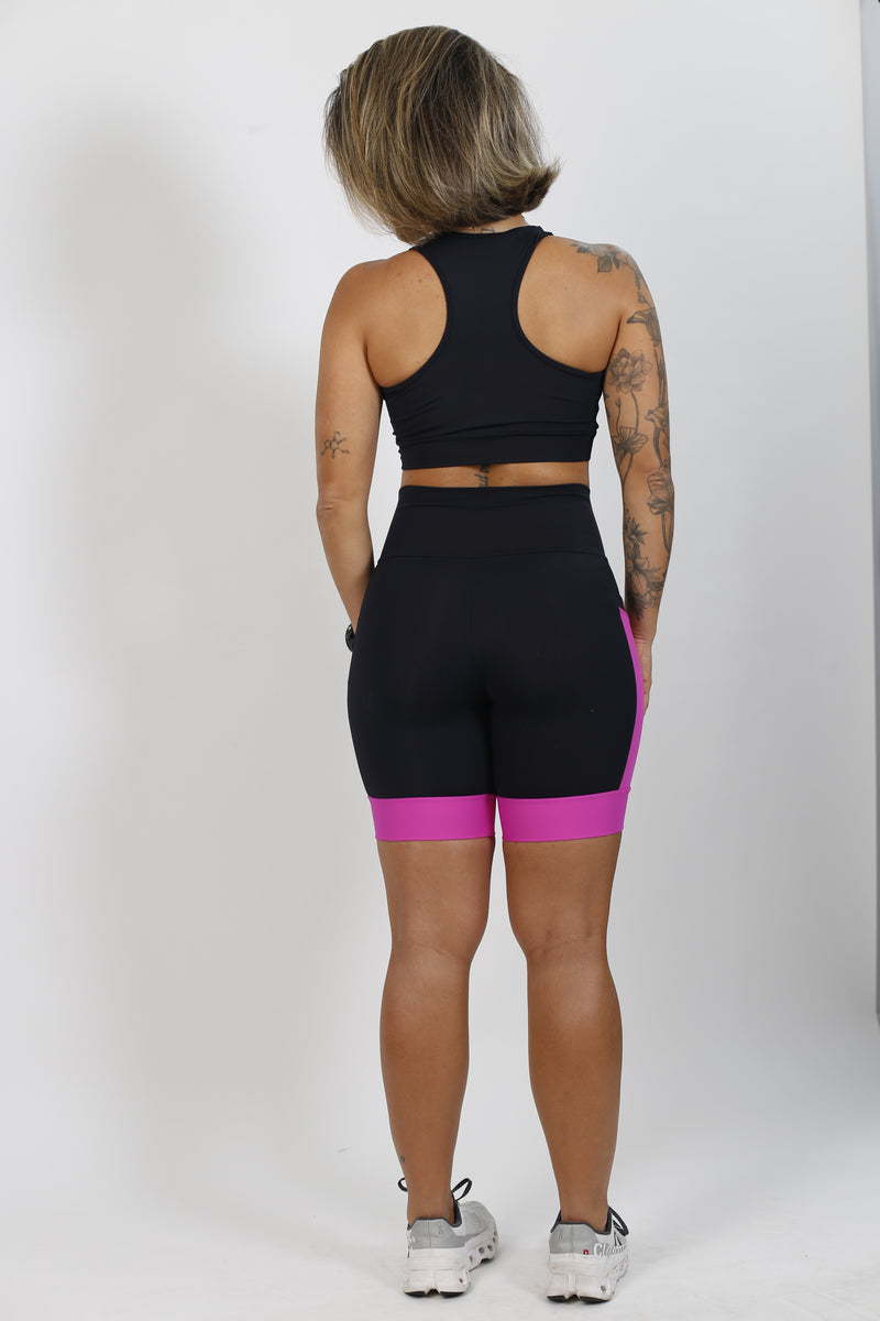 Bermuda Fem Preto e Rosa Fitness