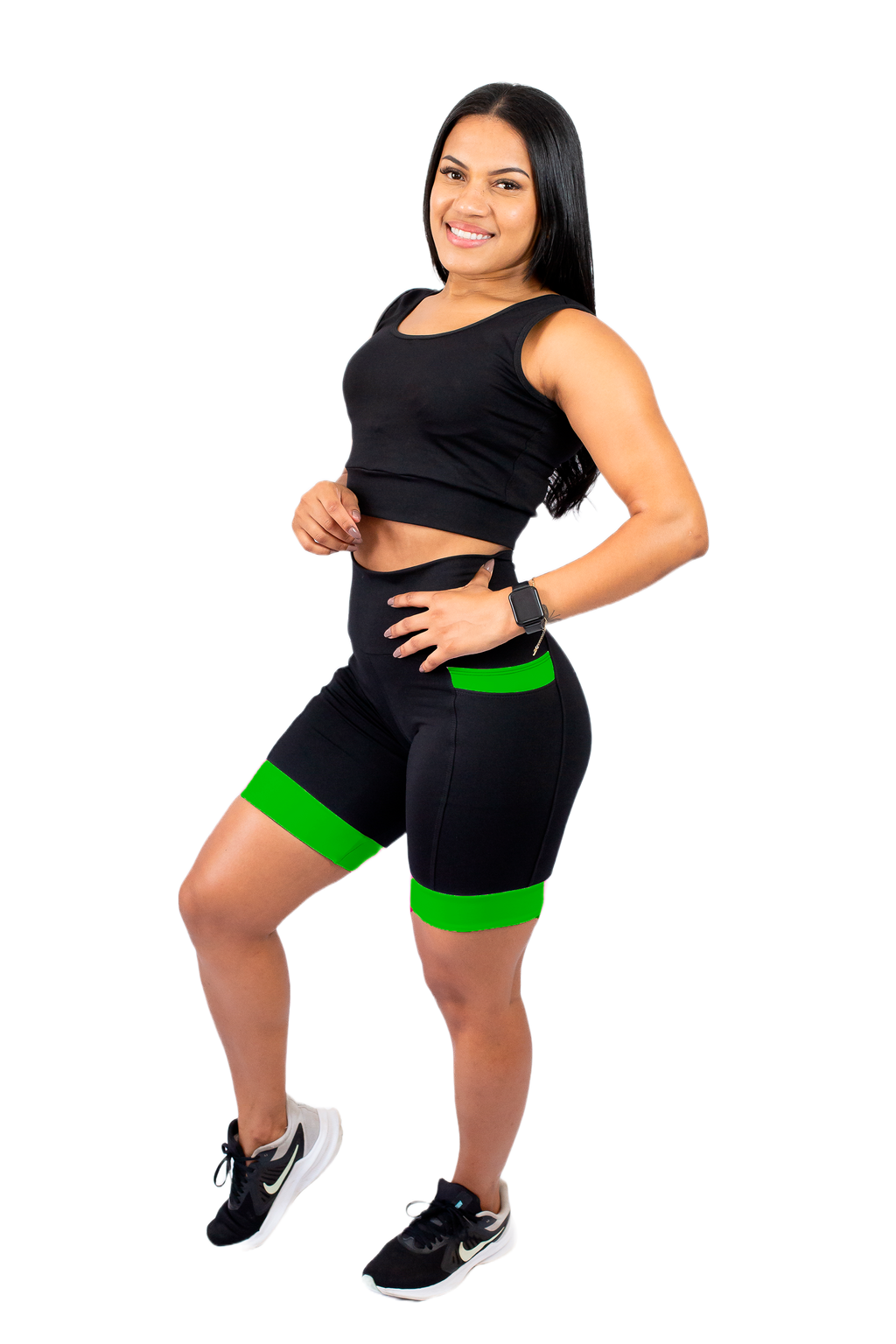 Bermuda Feminina Preto/Verde Bandeira