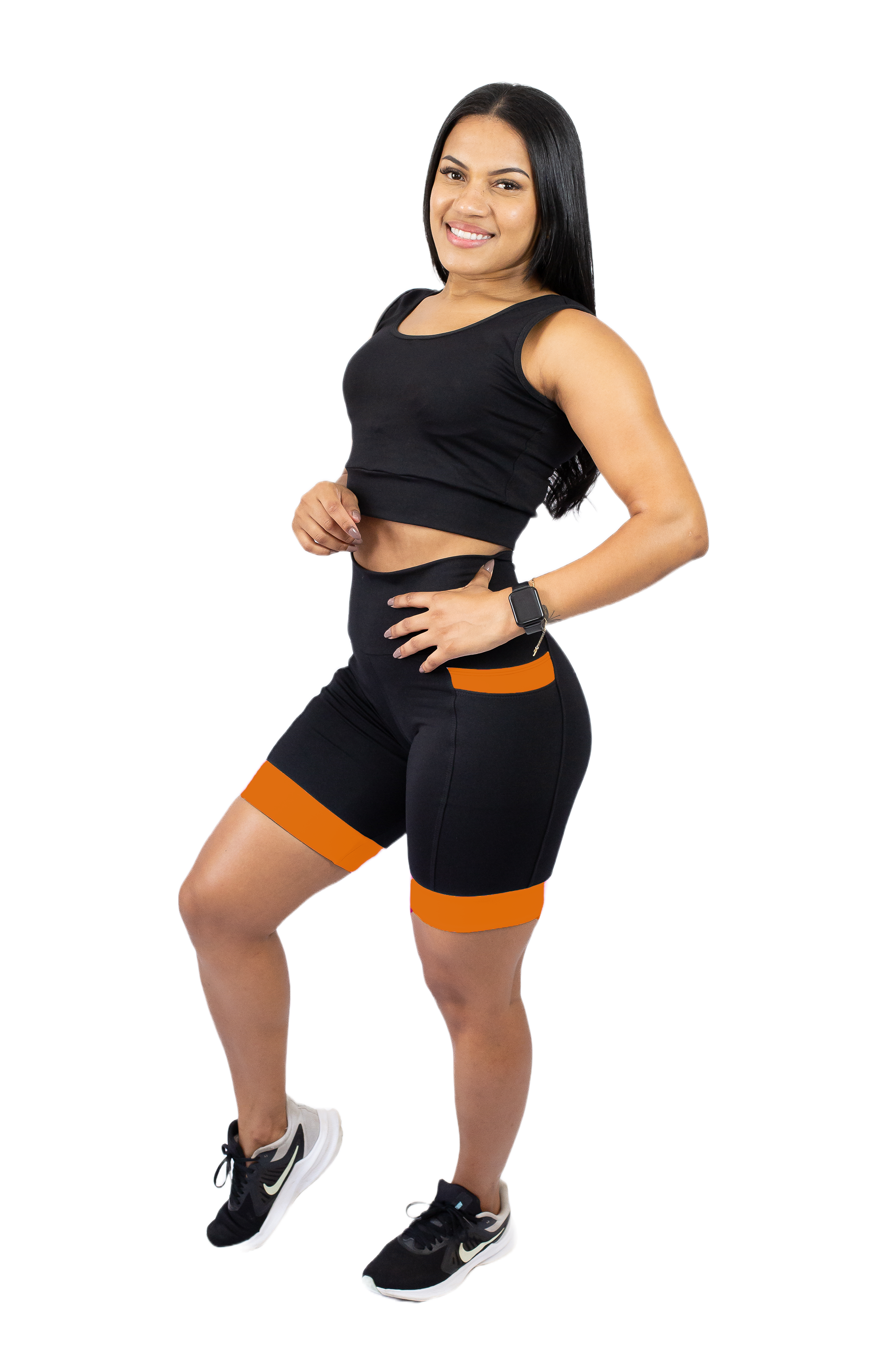 Bermuda Feminina Preto/Laranja
