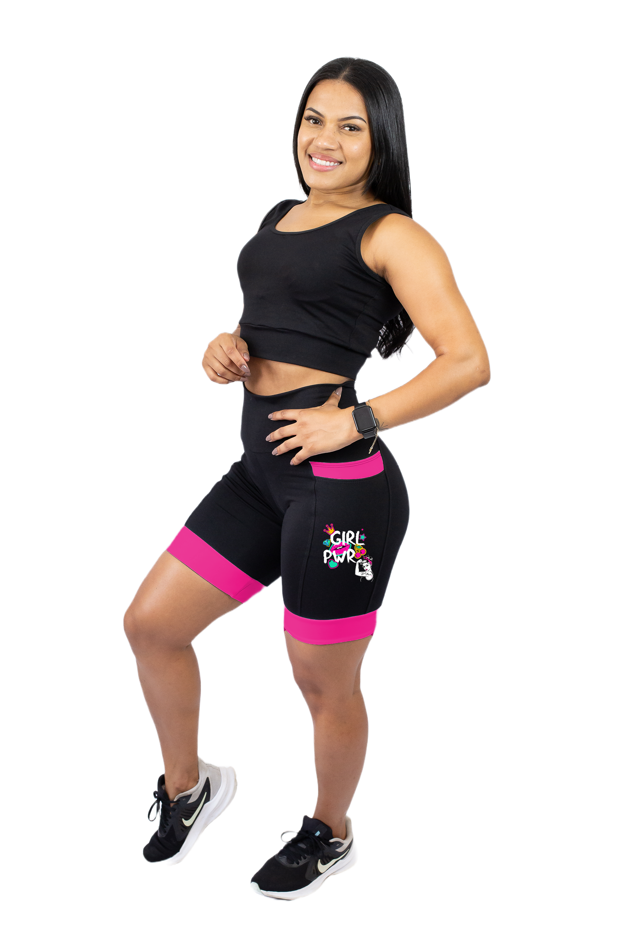 Bermuda Feminina Girl Power Preto/Rosa