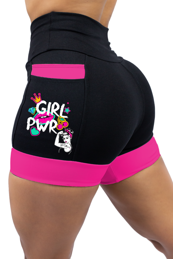 Shorts Girl Power Preto/Rosa