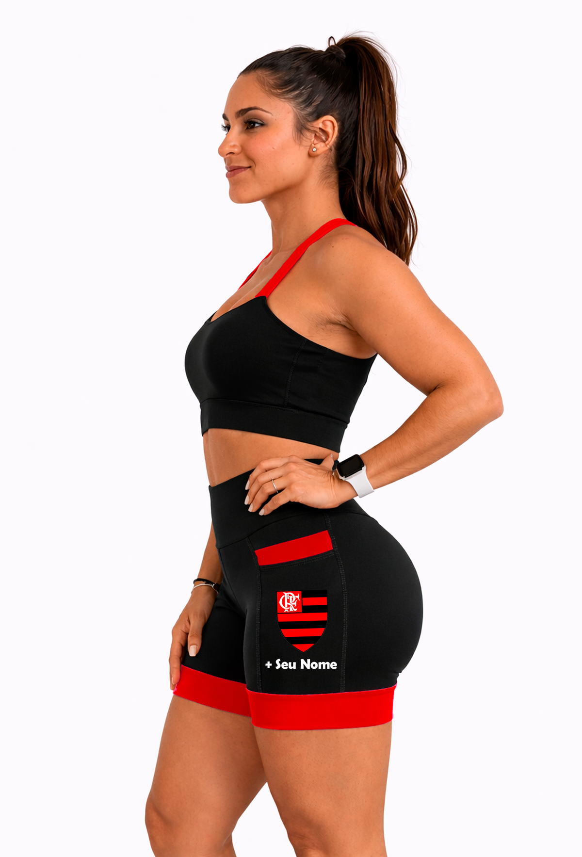 Shorts Preto/Vermelho Flamengo + Nome