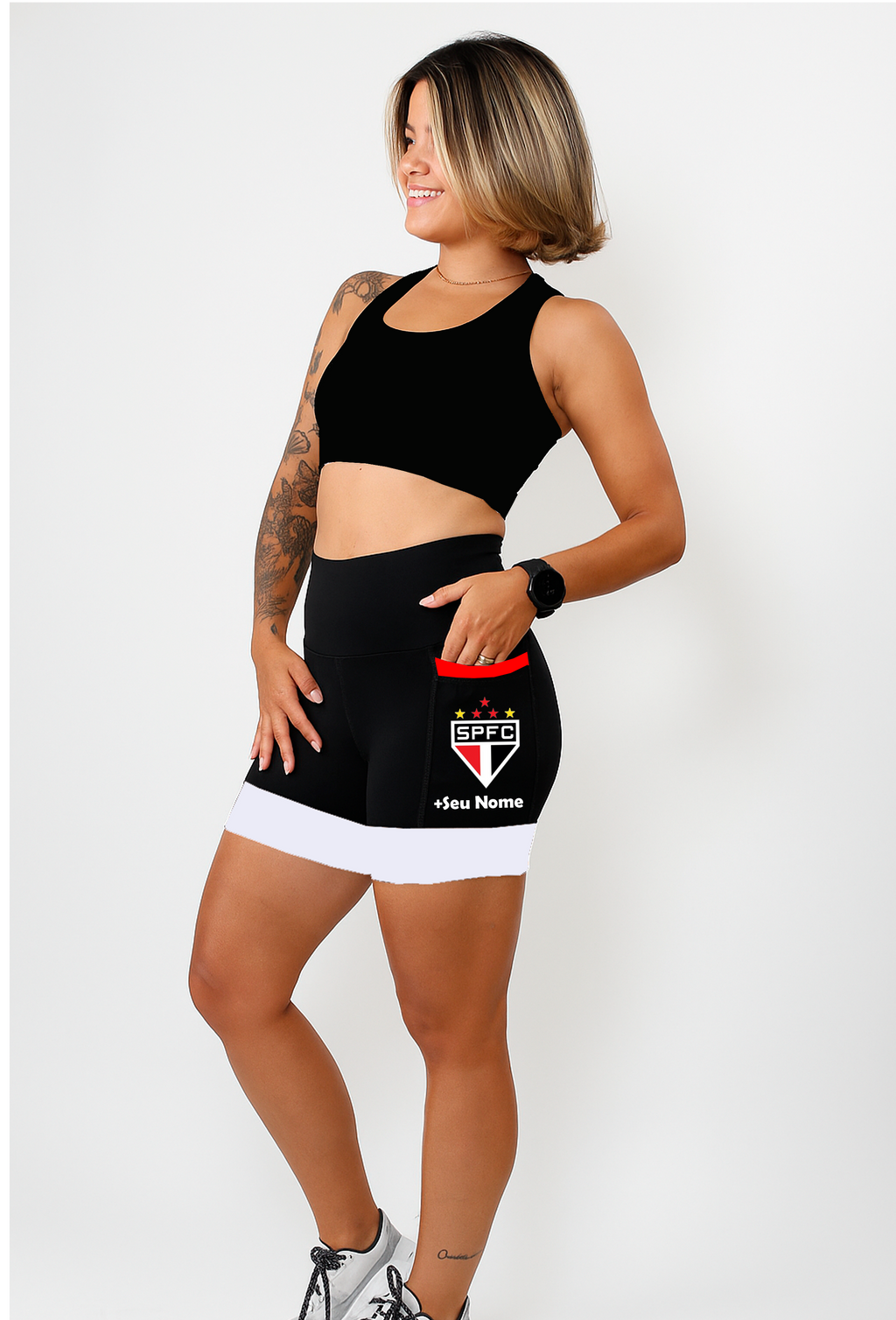 Shorts Preto/Branco São Paulo + Nome
